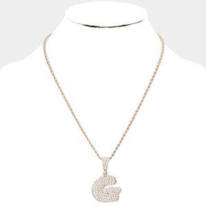 NEW -G- Gold Bubble Initial Necklace Rhinestone Crystal